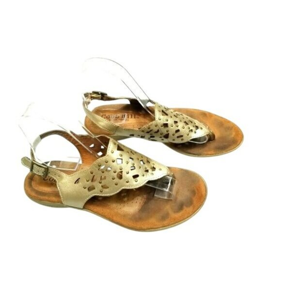 Cobb Hill New Balance Womens Leather Sandals 7M Gold Open Toe Perforated Design - Picture 1 of 13